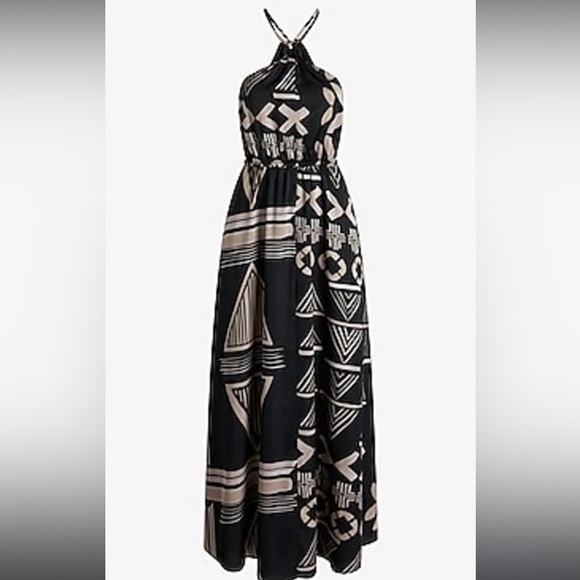 Express Satin Printed Halter Neck O-Ring Maxi Dress size Small - Picture 9 of 9